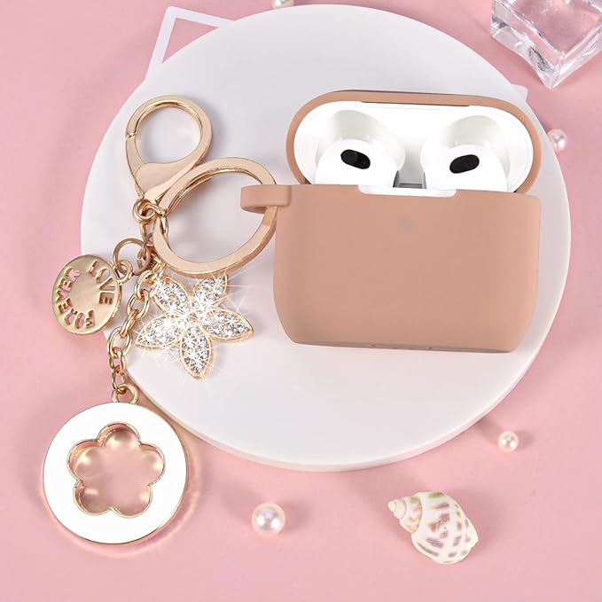 VISOOM Case for Airpods 3 Pink Airpods 3rd Cases 2021 Silicone for iPod 3 Earbuds Case Cover Women Wireless Charging Case with Accessories Girl Bling Keychain for Apple Ear Buds 3rd Generation