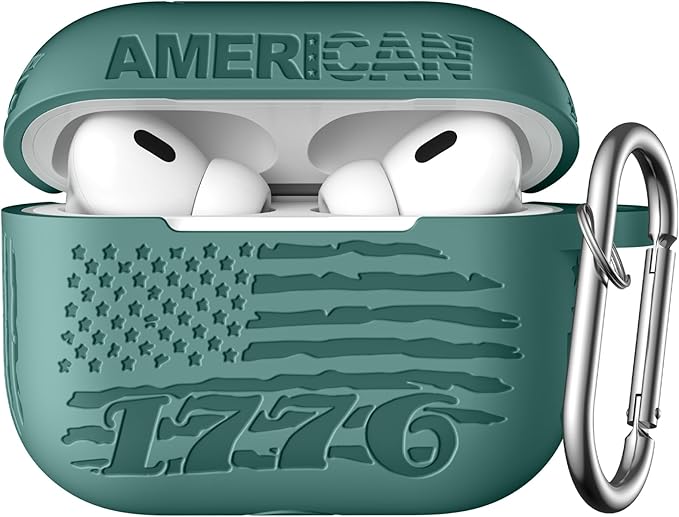 USA Flag Engraved for Airpods Pro 2nd Generation Case,Engraved Soft Silicone Skin Cover Full Protective/Compatible with Apple AirPods Pro Case 2nd,Front LED Visible