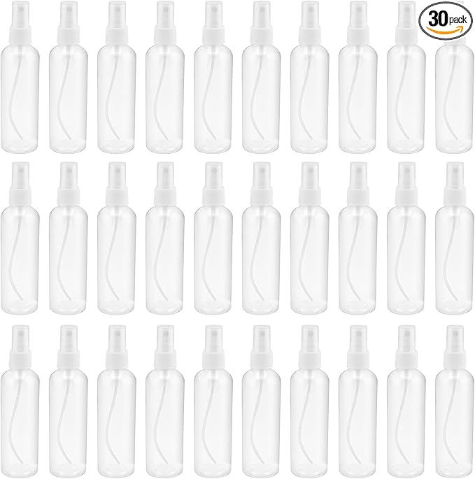 SINJEUN 30 Pack Clear Plastic Spray Bottles with Caps, 4 oz Spray Bottles Mist Sprayer, Refillable Empty Fine Mist Spray Bottle Mini Travel Size Spray Bottles, Leak Proof and BPA-Free