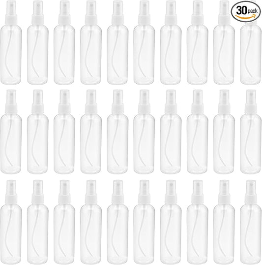 SINJEUN 30 Pack Clear Plastic Spray Bottles with Caps, 4 oz Spray Bottles Mist Sprayer, Refillable Empty Fine Mist Spray Bottle Mini Travel Size Spray Bottles, Leak Proof and BPA-Free