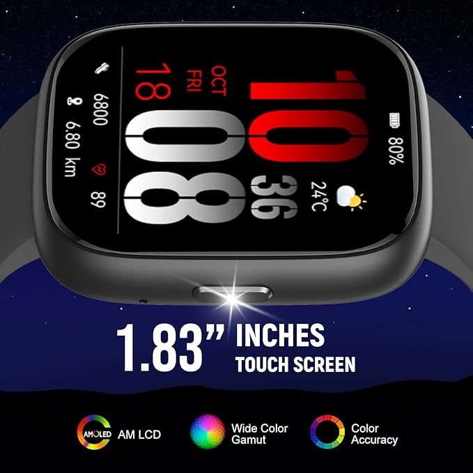 Smart Watch with Alexa & Bluetooth Calling-1.83" HD Touchscreen Fitness Watch, Fitness Tracker w/Heart Rate/Sleep Monitor, 30-Day Standby, 120+ Sports Modes, IP68 Waterproof Smartwatch for Android iOS