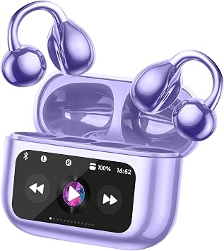 Open Ear Bone conduction Headphones Bluetooth 5.4 Wireless Clip On Earbuds with Digital Display Charging Case 40 Hours Playtime Sport Earphones Built-in Mic IPX7 Waterproof for Running Fitness Purple - Image 2