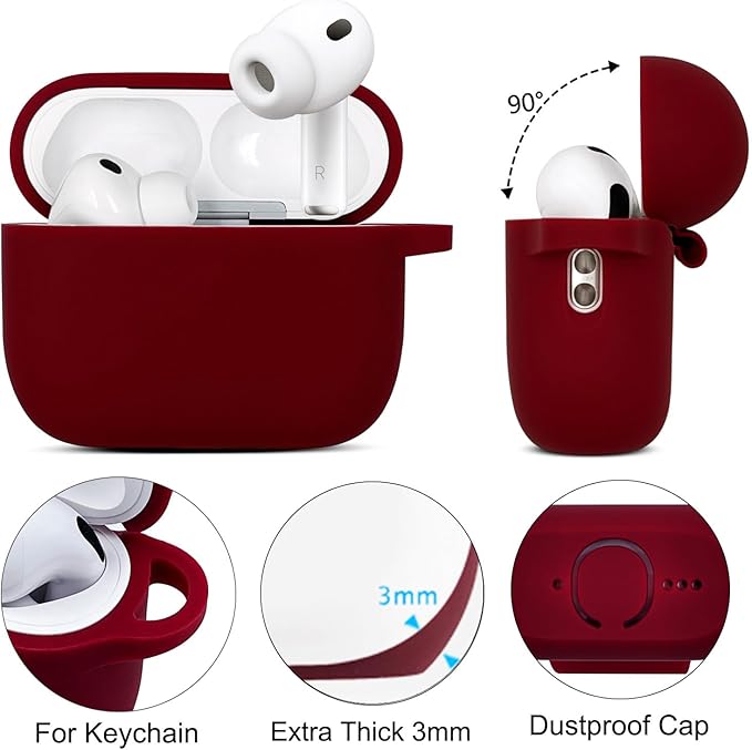 Compatible with AirPods Pro 3 Case Cover 2025, Silicone Protective Cover with Bracelet Keychain for Apple AirPods Pro 3rd Generation Wireless Earbuds (Burgundy)