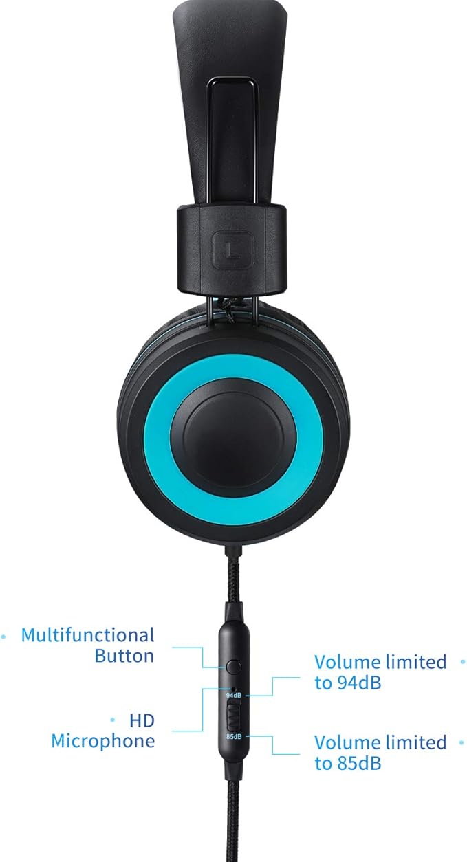 M3 Kids Headphones with Microphone Lightweight Foldable Adjustable Stereo Bass On-Ear Headphones with 1.3 M Tangle-Free Cord for smartphons Tablets MP3/4 with 3.5mm Jack Device(Black)