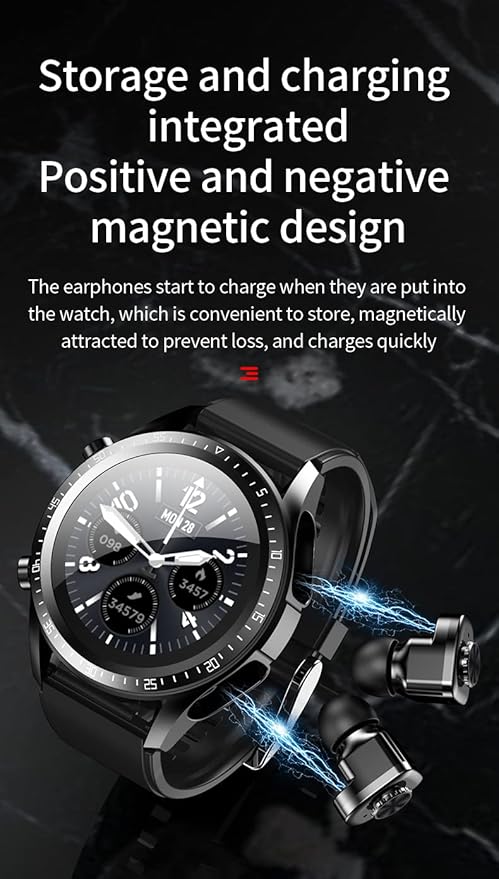 2-in-1 Smart Watch with Bluetooth Earbuds Wireless Smartwatch Fitness Tracker Heart Rate Monitor IP67 Waterproof