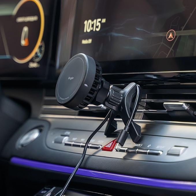 Ringke Qi2 Peltier Magnetic Car Charger Mount [Compatible with MagSafe] Car Phone Holder with Cooling Technology, Super Fast Qi2 Charger Designed for iPhone 16 Pro Max Plus 15 14 13 12 11 - Black