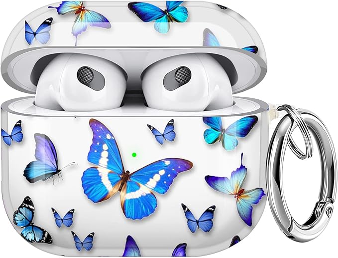 Maxjoy for AirPods 3 Case, Clear AirPod 3rd Generation Case for Women Men Cute Soft Protective AirPods 3 Cover with Keychain for AirPod 3rd Generation Charging Cover 2021, Butterly Blue