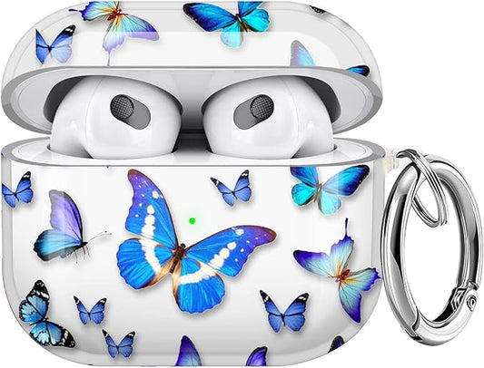 Maxjoy for AirPods 3 Case, Clear AirPod 3rd Generation Case for Women Men Cute Soft Protective AirPods 3 Cover with Keychain for AirPod 3rd Generation Charging Cover 2021, Butterly Blue