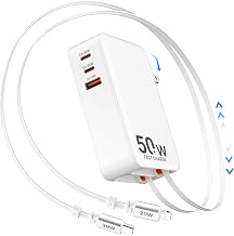50W Retractable Wall Charger with Dual Cables, Retractable Phone Charger - Image 1