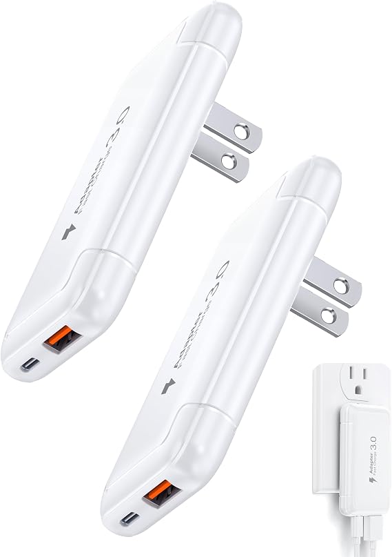 [2-Pack] Ultra Thin Flat USB Wall Charger 40W Dual Port USB C Charger Block