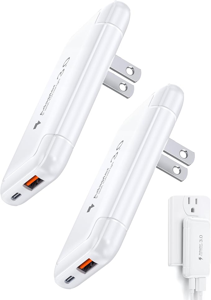 [2-Pack] Ultra Thin Flat USB Wall Charger 40W Dual Port USB C Charger Block
