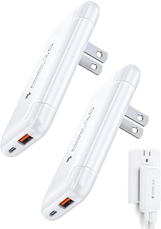 [2-Pack] Ultra Thin Flat USB Wall Charger 40W Dual Port USB C Charger Block