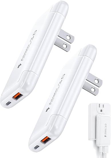 [2-Pack] Ultra Thin Flat USB Wall Charger 40W Dual Port USB C Charger Block