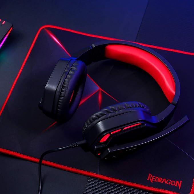Redragon H220 Themis Wired Gaming Headset, Stereo Surround-Sound, Noise Cancelling Over-Ear Headphones with Mic, Volume Control, Red LED Light, Compatible with PC, PS4/3, Xbox One and Nintendo Switch