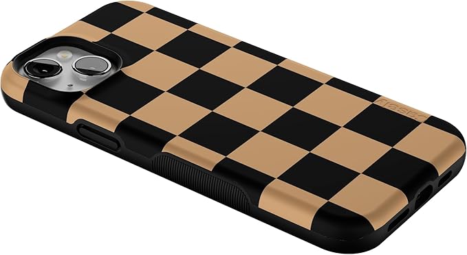 Casely iPhone 15 Plus Case | Fit Check | Black & Brown Checkerboard | Bold Protective Design | MagSafe Compatible Design