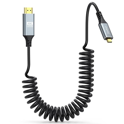 Coiled Micro HDMI to HDMI Cable 1FT-3FT, 4K HDMI to Micro HDMI Coiled Cable