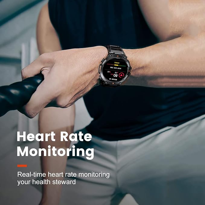1.39" IPS Screen Smart Watches for Men Rugged Tactical Fitness Tracker with Call (Answer+Dial) Heart Rate SpO2 Sleep Monitor 120+ Sport Modes Waterproof Sport Smartwatch for Android iOS