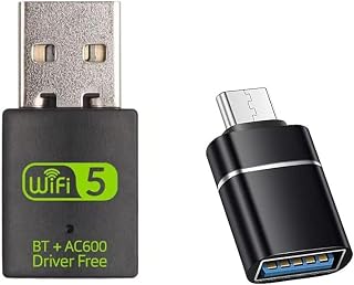 USB WiFi Adapter，600Mbps WiFi Bluetooth Adapter(Includes a USB-A to Type C connectors)，Dual Band 5G/2.4G Wireless Network Adapter for Desktop Laptop PC，Supports Windows 7/8/8.1/10/11。 - Image 1