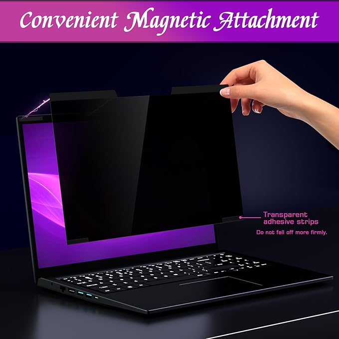 PYS 14 Inch 16:10 Magnetic Laptop Privacy Screen, Anti-Glare Blue Light Filter, Removable Privacy Shield for Lenovo, HP, Dell