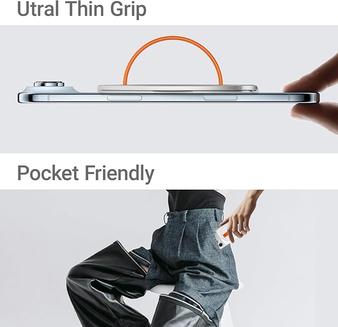 Grat 3 for Magsafe Magnetic Phone Grip Stand, 360° Rotatable Silicone Strap Phone Loop Holder, Detachable Ring Kickstand Compatible with iPhone 17 Pro Max Air 16 15 14 13 12, Silver