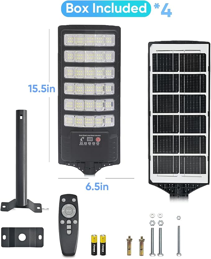 2 Pack Solar Street Light Outdoor 30000LM 6500K Waterproof Motion Sensor LED Solar Powered Flood Light with Remote Control Dusk to Dawn Commercial Area Lighting for Outside Parking Lot