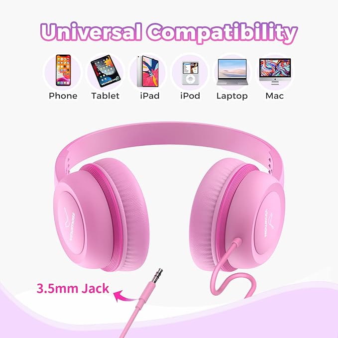 Kids Headphones - Wired with 3.5mm Jack, Volume Limiting for Kids, Adjustable for Boys/Girls/School