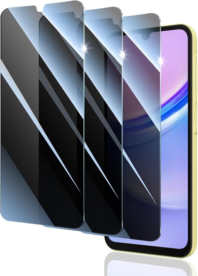 Privacy Screen Protector for Samsung A15/A25/A34/A24, Anti-Spy Tempered Glass, Double Shatterproof 9H Hardness, Dark Privacy Protection, Anti-Scratch Impact Resistant Case-Friendly Screen Guard - 3 Pack