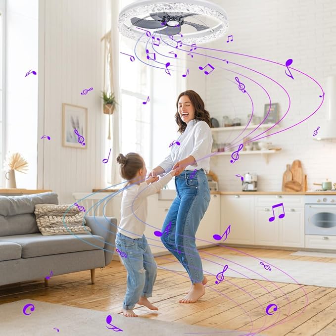 Ceiling Fan with Light,Low Profile Ceiling Fan,Flush Mount Ceiling Fan,Bluetooth Ceiling Fan with Speaker, Smart Ceiling Fan with Alexa&Google Assistant,Voice/APP/Remote Control