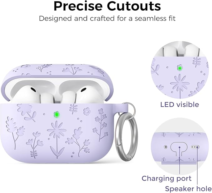AhaStyle AirPods Pro 3 Case Cover (2025) Flower Engraved Cute Silicone AirPods Pro 3rd Generation Case Full Body Shockproof Cover Skin for Apple AirPods Pro 3rd Gen with Cleaning Kit for Women Girls