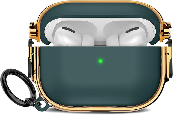 Maxjoy for Cute Airpods Pro 2 case with Safety Lock,Compatible Airpods Pro Case 2nd/1st Gen,Compatible Plating Solid Color AirPods Case Cover for Men Women Girly with Keychain-Green