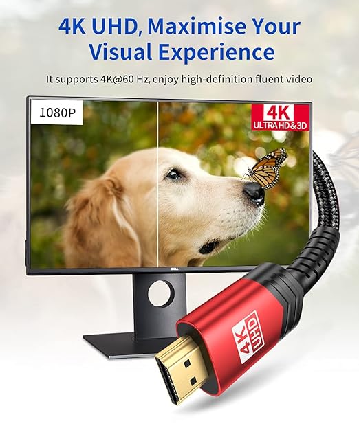 JSAUX 4K HDMI Cable 2 Pack 3ft, 18Gbps High Speed HDMI 2.0 Braided Cord, 4K 60Hz HDR, 2K 1440P 144Hz, 1080p, HDCP 2.2, 3D, ARC, Ethernet Compatible for Monitor Smart TV PC PS5 PS4 Blu-ray -Red