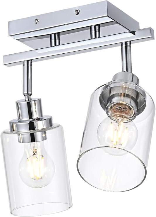 2-Light Track Lighting Kit Ceiling Kitchen Track Lighting Fixtures Chrome Bathroom Vanity Wall Lights with Clear Glass Multi-Directional Rotating Tracking Light Heads Spotlight for Accent Shop