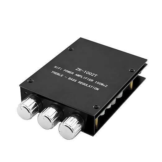 ZK-1002T 100W+100W Bluetooth Amplifier Board with Treble and Bass Control, 2.0 Channel Stereo Audio Mini Power Amplifier Board, TPA3116D2 Chip DC 9-24V, BT and AUX Inputs for DIY Wireless Speakers