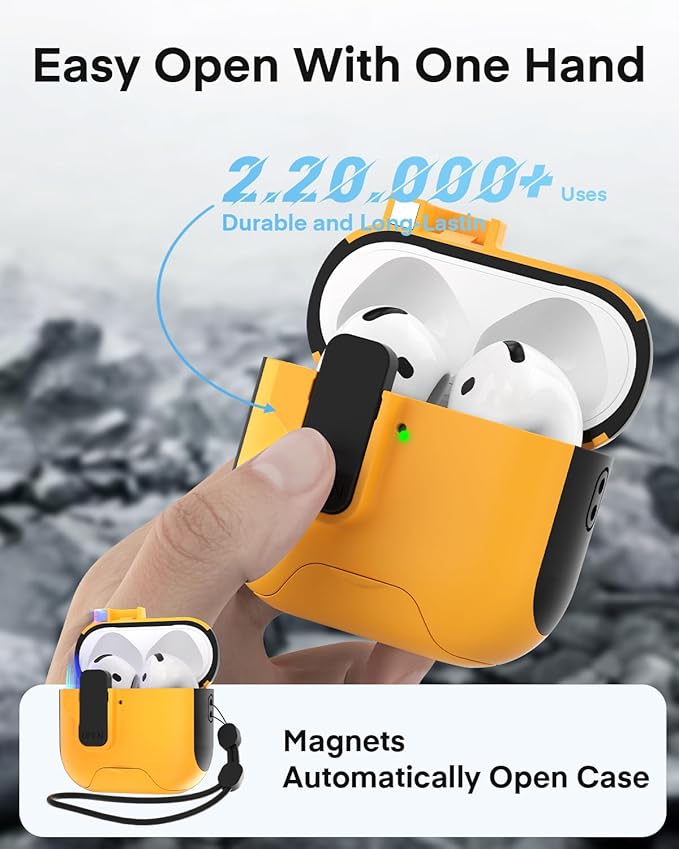 Maxjoy for AirPods 4 Case with Lock, AirPods 4th Generation Case Cover with Cleaner Kit Shockproof AirPod Gen 4 Protective Cases with Keychain Compatible with Apple AirPods4 2024, Yellow