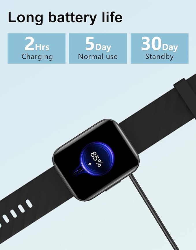 Smart Watches for Men Women (Answer/ Make Calls) Compatible with iPhone Android Phones, 1.85" Smartwatch Fitness Tracker with 100+ Sports Heart Rate Monitor Pedometer Sleep Tracker Waterproof (Black)