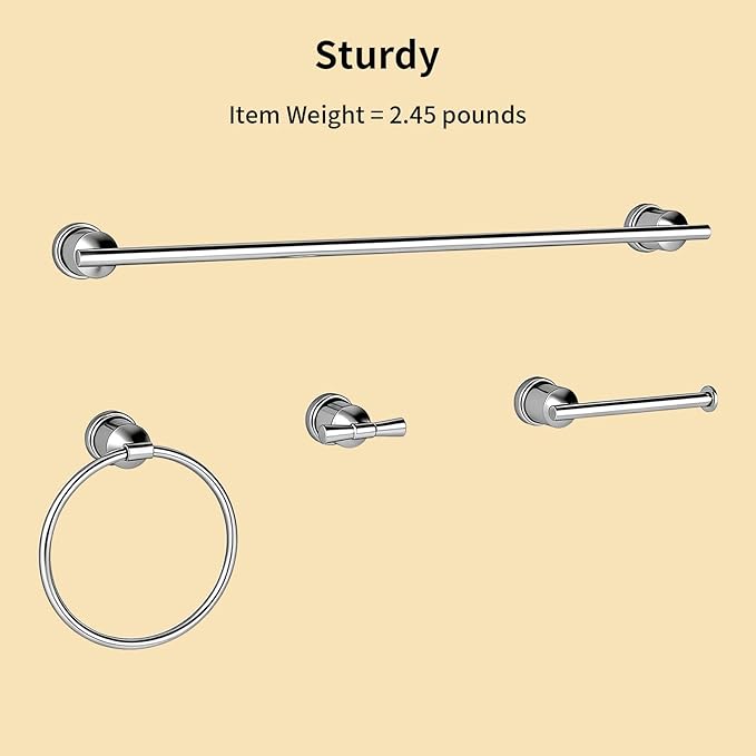 YUMORE Bright Bathroom Hardware Set 4 Pieces,Towel Bar Set Stainless Steel Wall Mounted