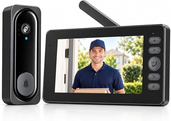 TKMARS Doorbell Camera Wireless No Subscription with 4.5" Indoor Monitor