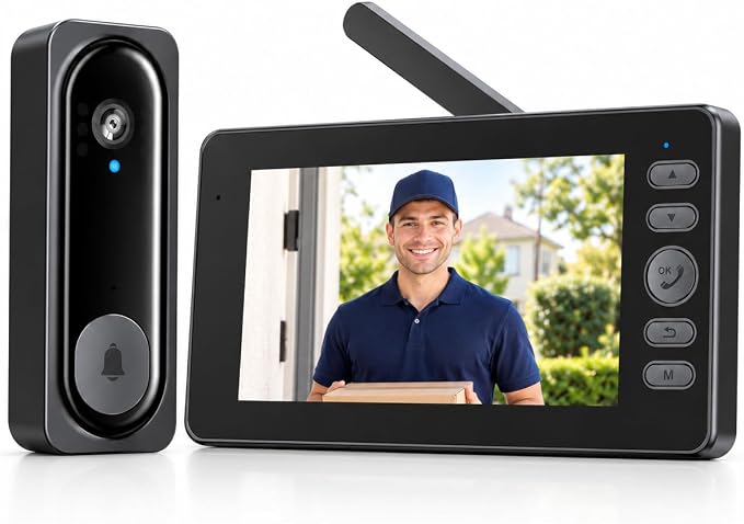 TKMARS Doorbell Camera Wireless No Subscription with 4.5" Indoor Monitor