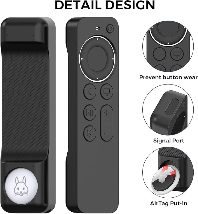 AhaStyle Case Compatible with 2022 Apple TV 4K HD Siri Remote 3rd Generation [AirTag Holder Built in] All Around Cover Apple TV Remote/Siri Remote (2nd) and AirTag (Black)