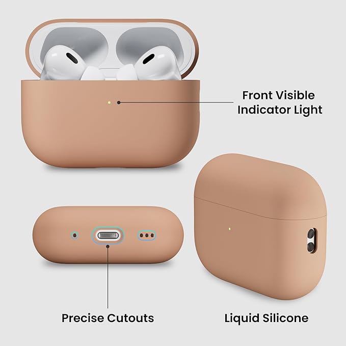 ORNARTO Compatible with AirPods Pro 2 Case 2022, Full Protective Hybrid Silicone for AirPods Pro 2nd Generation Case, Front LED Visible Skin Cover-Dark Salmon