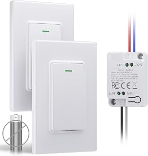 Wireless Remote Light Switch Kit, 2 Switches + 1 Receiver, Battery-Free Wireless Wall Switch, No New in-Wall Wiring, No Wi-Fi, for Stairs, Hallway, Bedroom - Image 1