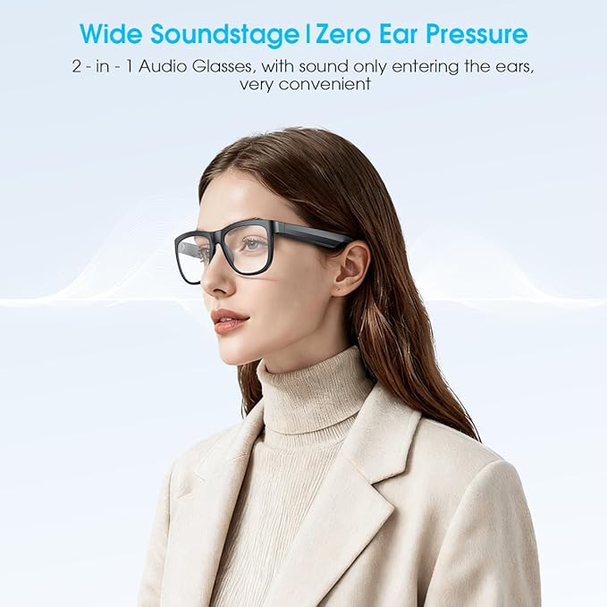 Bluetooth Smart Glasses,Blue Light Blocking Glasses for Men and Women ,Built-in Mic & Speakers,Smart Wireless Headphone Glasses for Office/Work Blue Light Filtering, Voice Control,Unisex