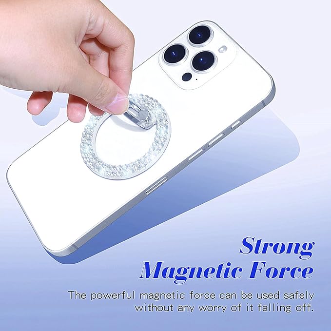 Bling Magnetic Phone Ring Holder for Mag-Safe, Glitter Magnet Cell Phone Grip Stand Sparkle Finger Ring Magnetic Compatible with iPhone 16 Pro Max 15 14 13 12 Mag-Safe Accessories（White）