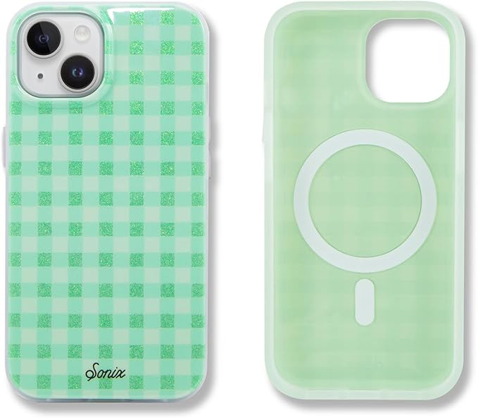 Sonix Case for iPhone 15 Plus, iPhone 14 Plus | Compatible with MagSafe | 10ft Drop Tested | Minty Gingham