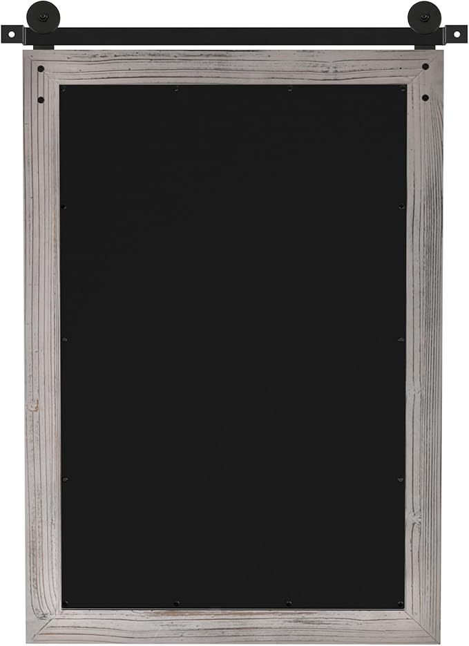 COGOOD Farmhouse Barn Door Mirror - 30 X 21 Rustic Wood Framed Wall Mirror for Bathroom, Living Room, Entryway Wall Decor (Grey)