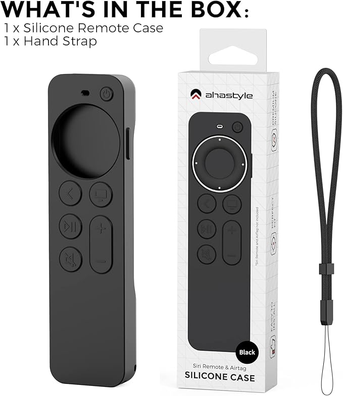 AhaStyle Case Compatible with 2022 Apple TV 4K HD Siri Remote 3rd Generation [AirTag Holder Built in] All Around Cover Apple TV Remote/Siri Remote (2nd) and AirTag (Black)