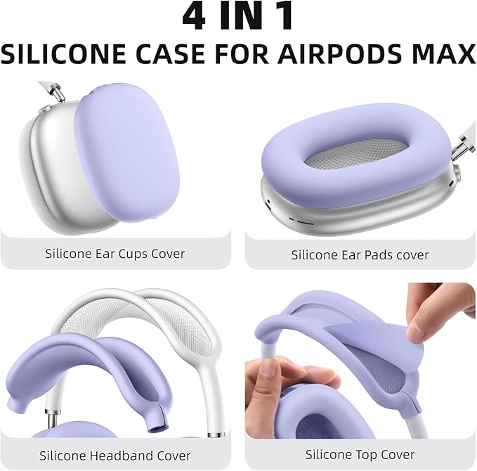 Lerobo Ear Covers for AirPods Max, Soft Silicone Earcup Case/Anti-Scratch Earpad Cover/Headband Cover, Soft Silicone Accessories Protective Cover for Apple AirPod Max 2024/2020, Lightpurple