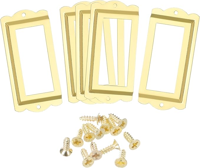 uxcell Metal Label Holders, 85x40mm 5pcs File Name Card Tag Label Holder Frame for Office Library Drawer Cabinet Shelves, Gold Tone