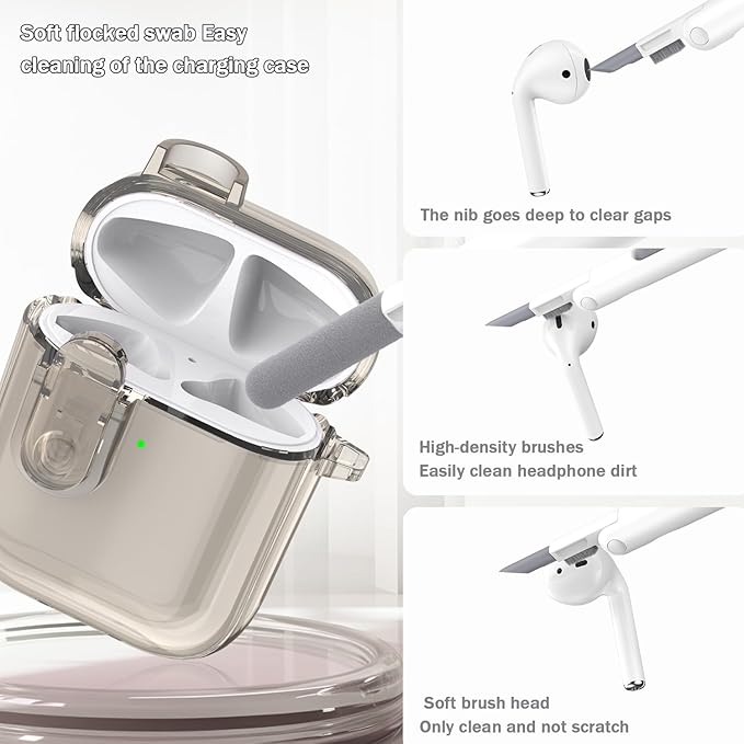for Airpods 2nd Generation Case Cover with Secure Lock, Clear Soft TPU Transparent Military Grade Shockproof Protective Case with Cleaning Pen for Apple Airpods 2nd 2019, Clear Black