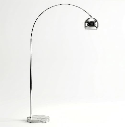 Brightech Olivia Floor Lamp - Chic Arc Lamp with Rounded Spolight Head and Marble Base for Living Room, Tall Standing Lamp with LED Light Bulb for Bedroom Reading, Boho Home Decor for Office - Chrome